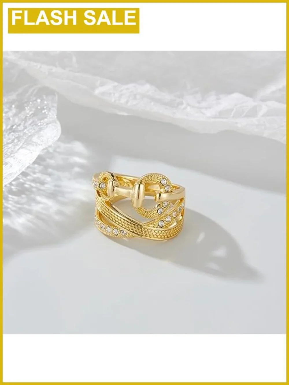 Chunky Gold Plated Crossover Statement Ring Multiple Rows Band